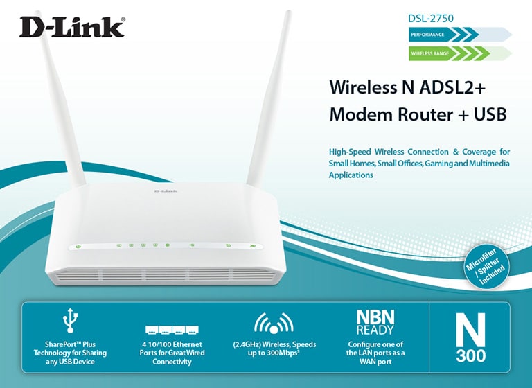 مودم ADSL2 Plus بی‌سیم N300 دی-لینک مدل DSL-2750U New گارانتی ایزی – تحلیلگران داده پرداز توس